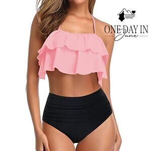 Tempt Me Halter Tie Back Flounce Bikini Swimsuit Size M